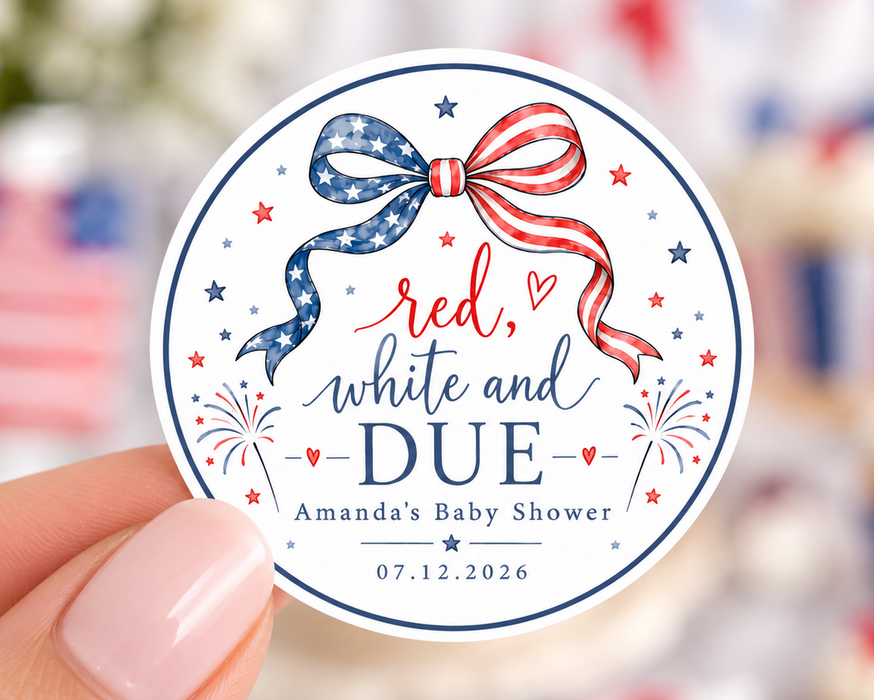 Red White & Due Baby Shower Stickers