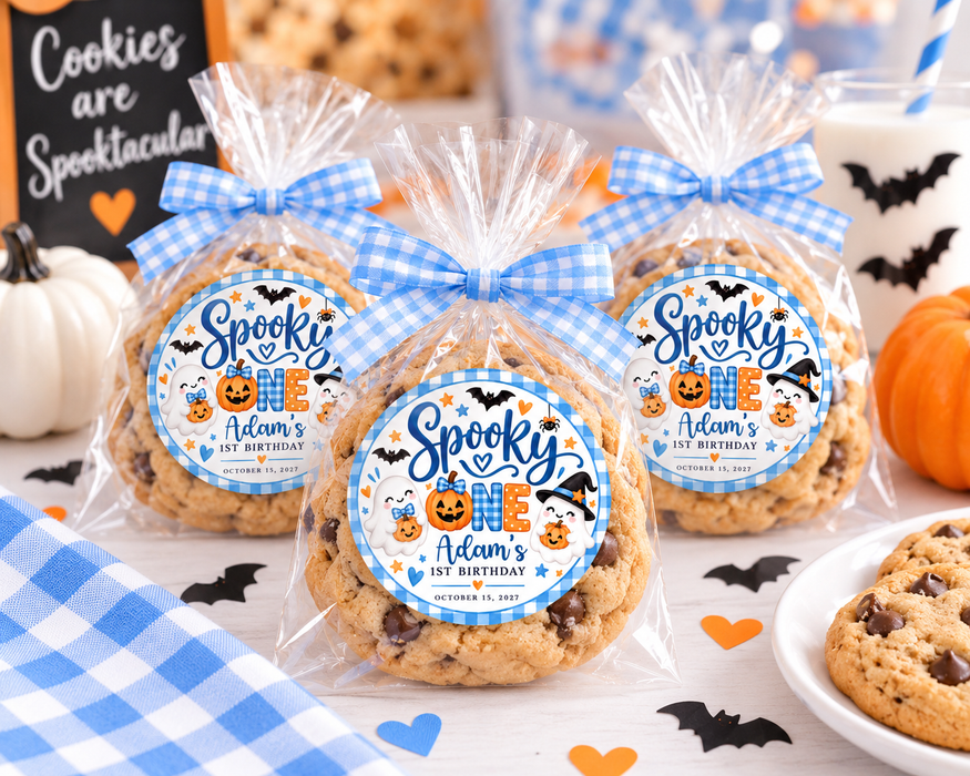 Blue Spooky One Birthday Favor Stickers