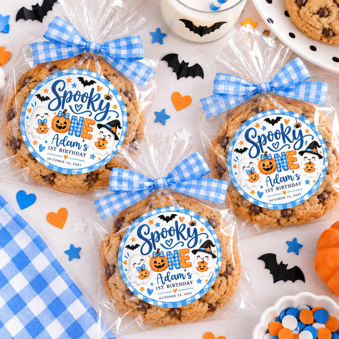 Blue Spooky One Birthday Favor Stickers