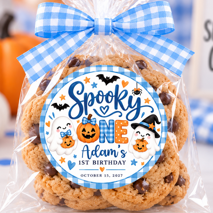 Blue Spooky One Birthday Favor Stickers