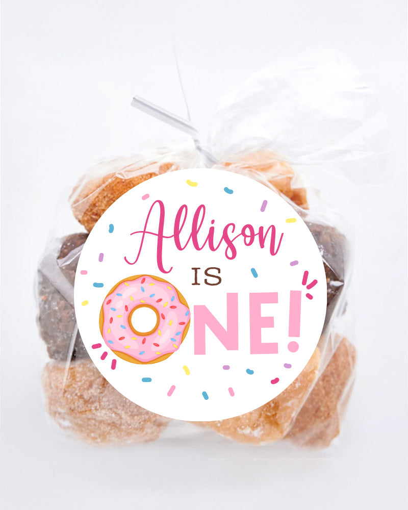 Sweet One Donut Birthday Party Stickers — Pig Party Prints