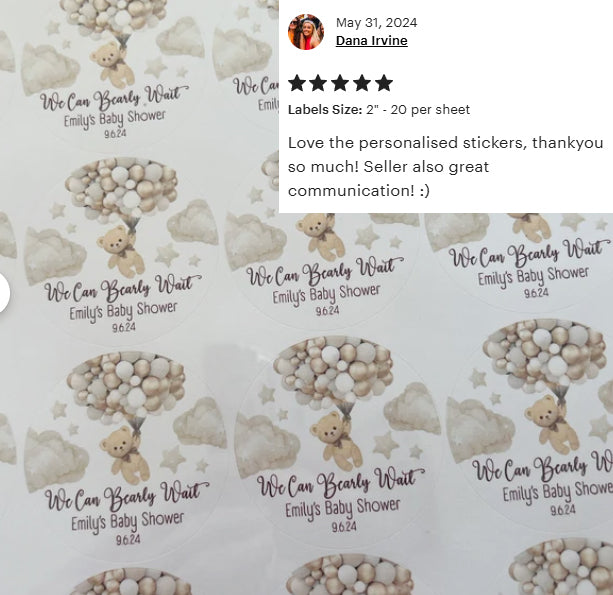 Beige Bearly Wait Balloons Baby Shower Stickers