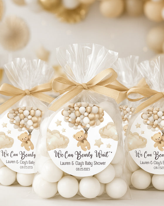 Beige Bearly Wait Balloons Baby Shower Stickers