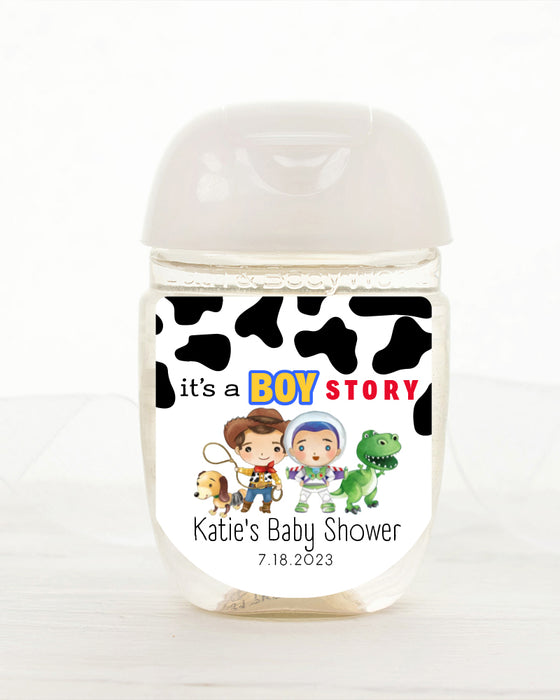 Boy Story Baby Shower Hand Sanitizer Label