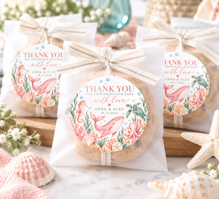 Coastal Pink Under the Sea Baby Shower Stickers
