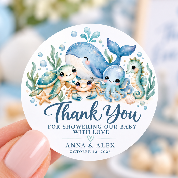 Cute Blue Under the Sea Baby Shower Stickers