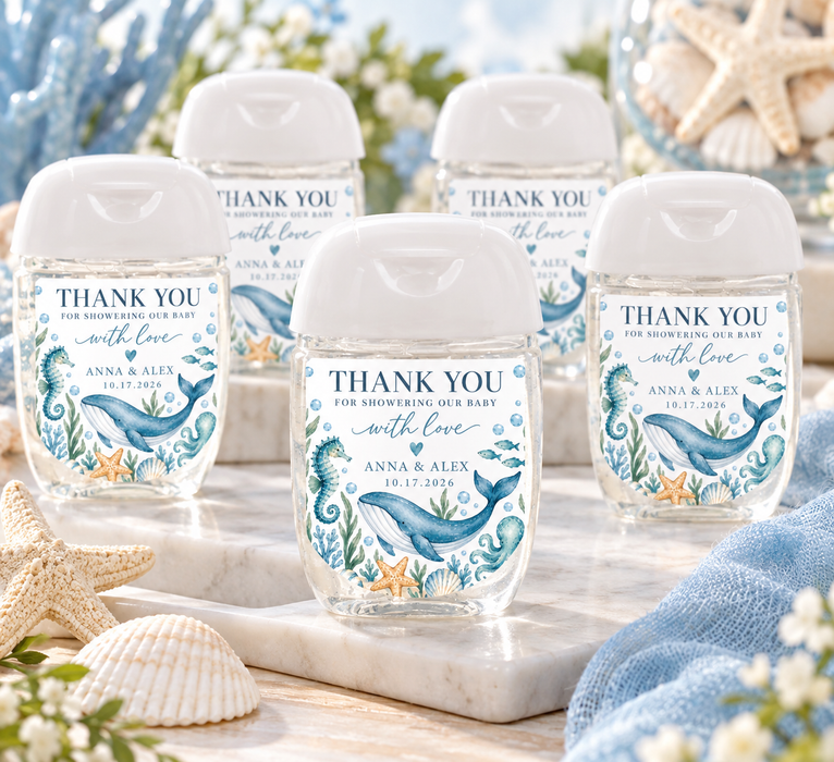 Blue Under the Sea Baby Shower Hand Sanitizer Labels