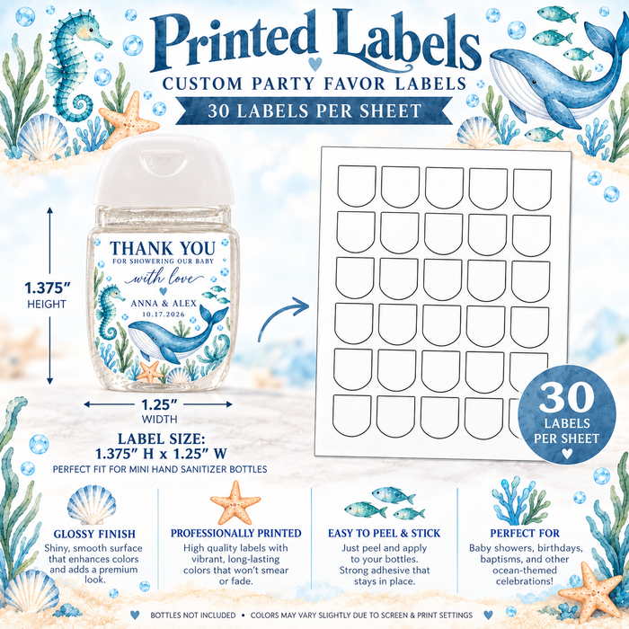 Blue Under the Sea Baby Shower Hand Sanitizer Labels