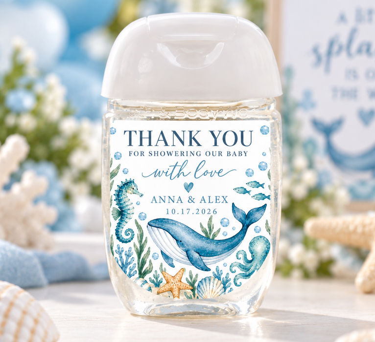 Blue Under the Sea Baby Shower Hand Sanitizer Labels