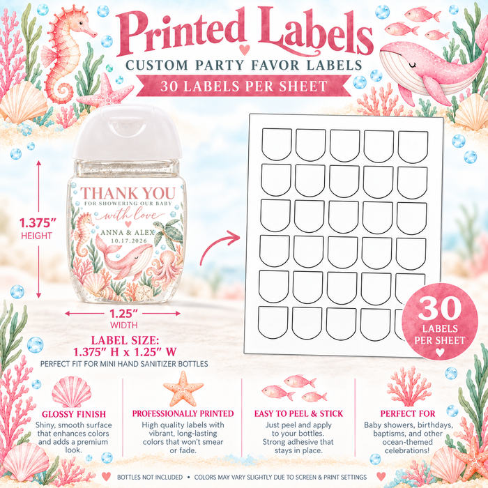 Pink Under the Sea Baby Shower Hand Sanitizer Labels