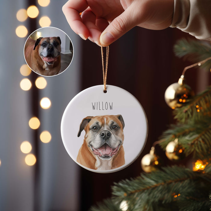 Watercolor Custom Pet Photo Christmas Ornament