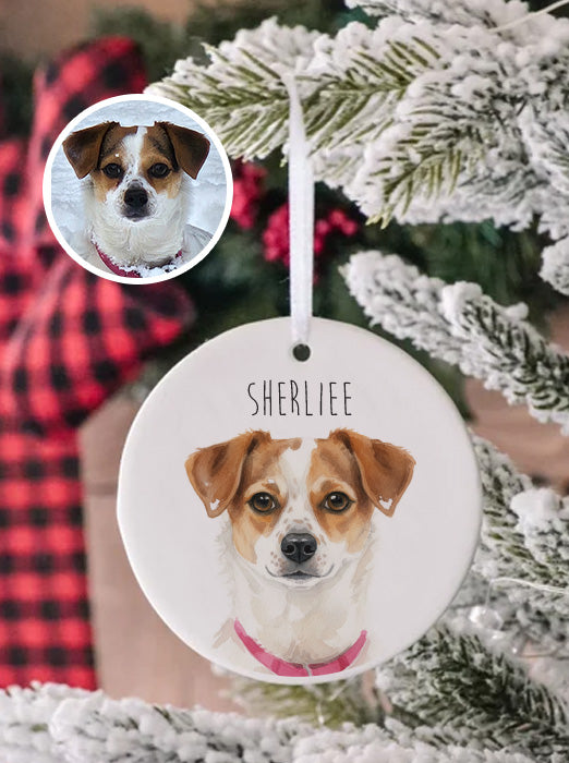 Watercolor Custom Pet Photo Christmas Ornament