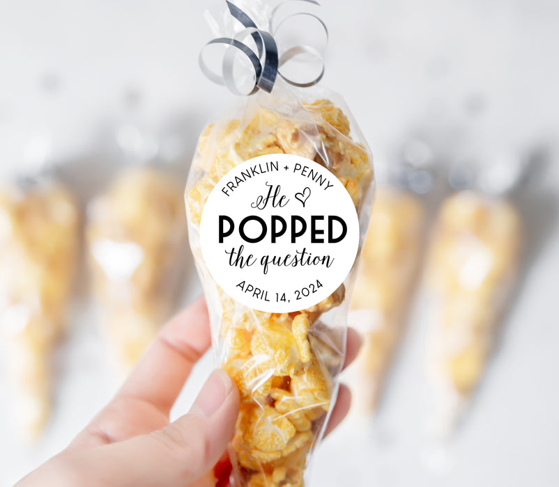 He Popped the Question Wedding Stickers
