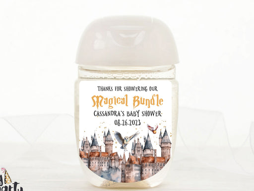 Personalized baby shower jar with Harry Potter-themed design on a white background