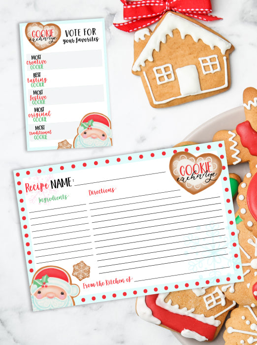 Christmas Cookie Exchange Recipe Cards - Printable