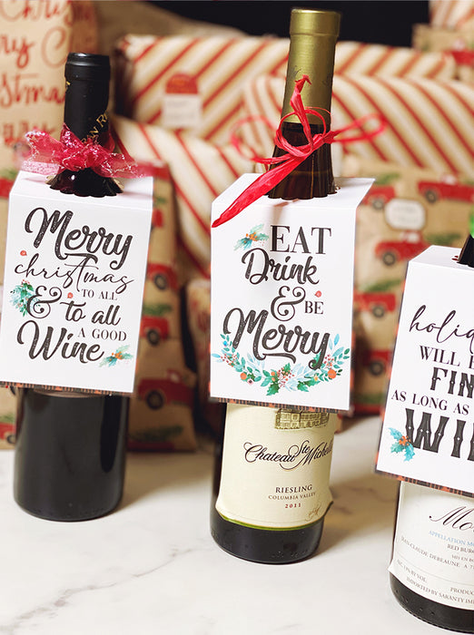Christmas Holidays Printable Wine Bottle Hang Tags