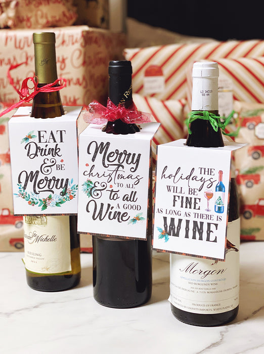 Christmas Holidays Printable Wine Bottle Hang Tags