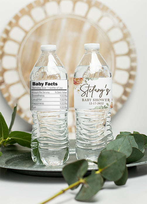 French Floral Baby Shower Water Bottle Labels