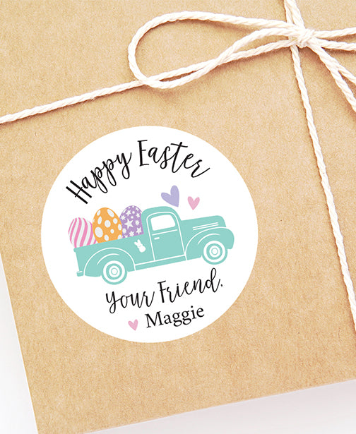 Teal Truck Happy Easter Stickers