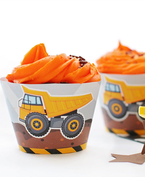 dump truck construction party cupcake wrapper