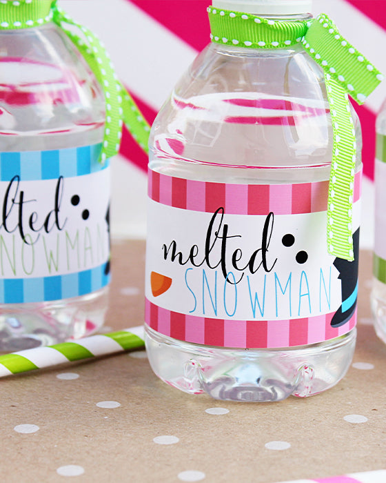 Melted Snowman Water Bottle Wrappers, Melting Snowman, Water Bottle Labels,  Instant Digital Download Printable Party Packages Bottle Labels 