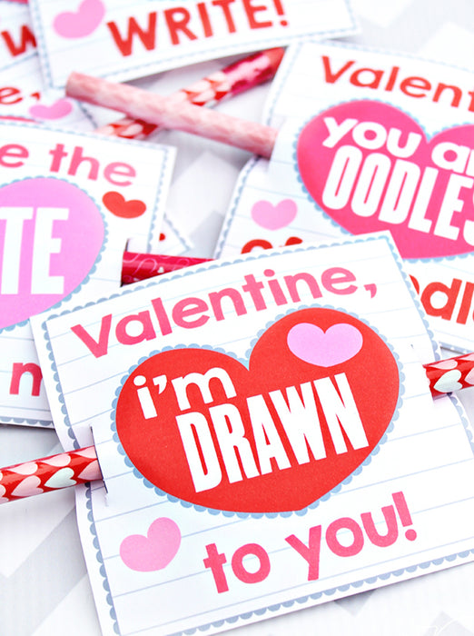 Pencil Valentine Party Favor Printable Cards