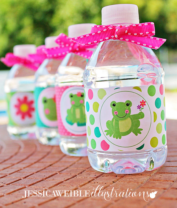 Spring Frog Party Printable Water Bottle Label