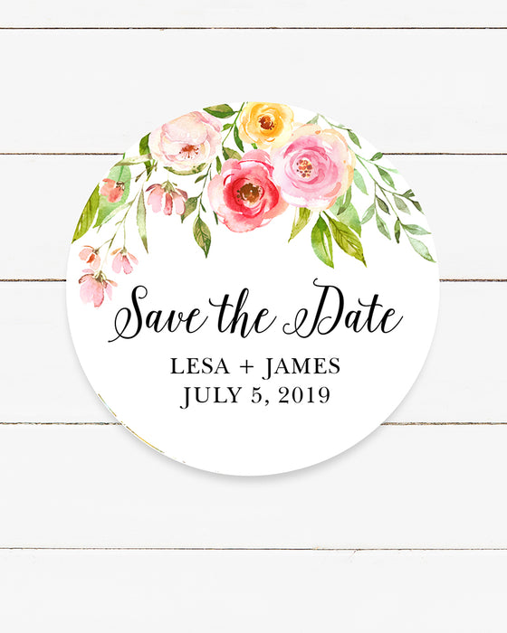 Save the Date Pink Floral Wedding Stickers