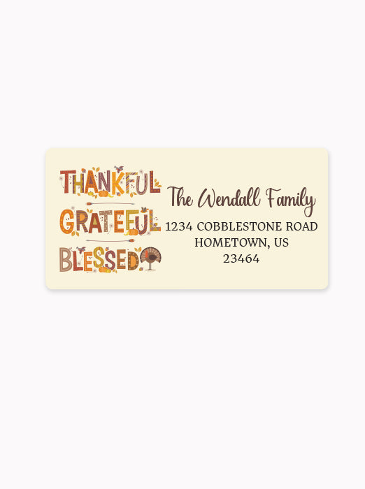 Thankful Grateful Blessed Thanksgiving Address Labels