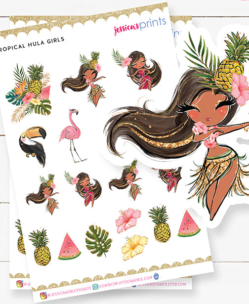 Tropical Hula Girls Planner Stickers