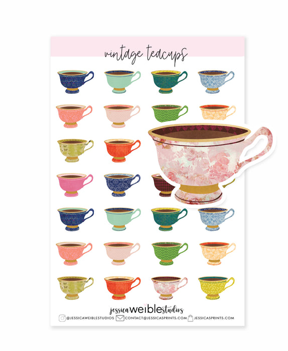 Vintage Teacups Planner Stickers