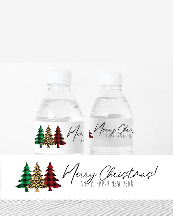 Merry Christmas Trees Water Bottle Labels