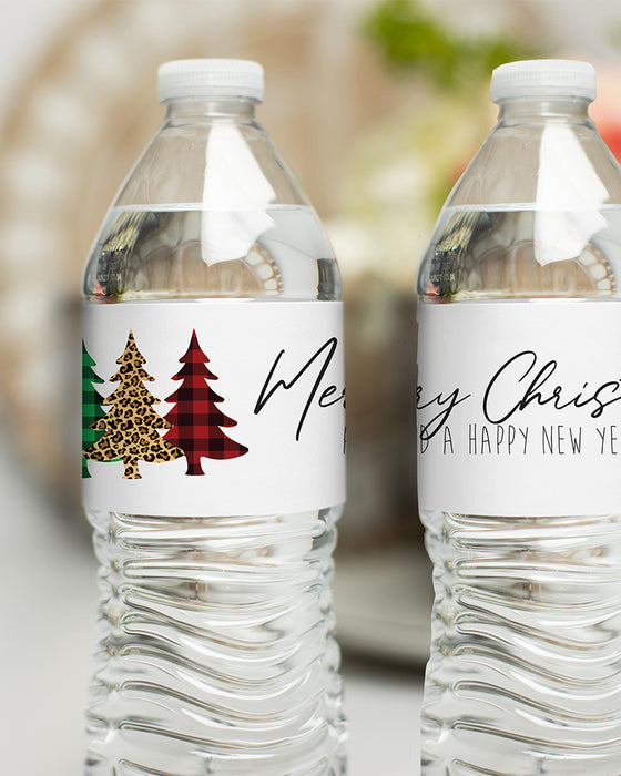 Merry Christmas Trees Water Bottle Labels