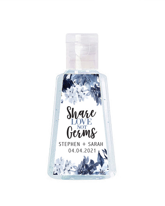 Blue Floral Share Love not Germs Triangle Hand Sanitizer Label