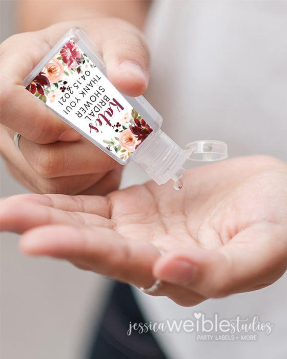 Burgundy Floral Triangle Hand Sanitizer Label