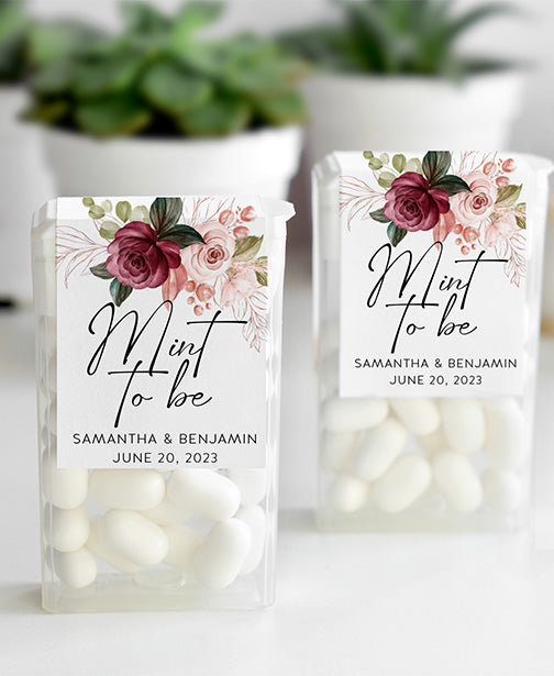 Burgundy Blush Floral Wedding Mint Labels
