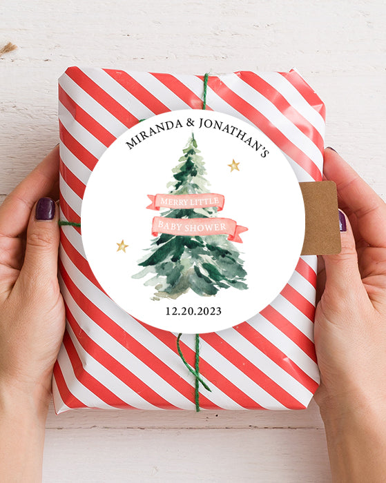 Christmas Pine Tree Merry Little Baby Shower Stickers