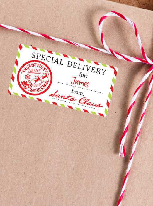 Christmas shipping label, Special overnight delivery for, custom
