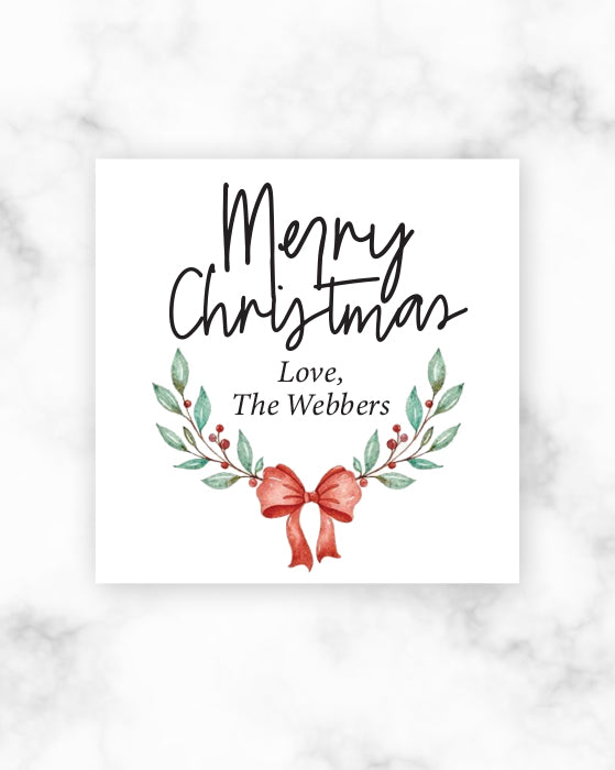 Merry Christmas Laurel Square Stickers