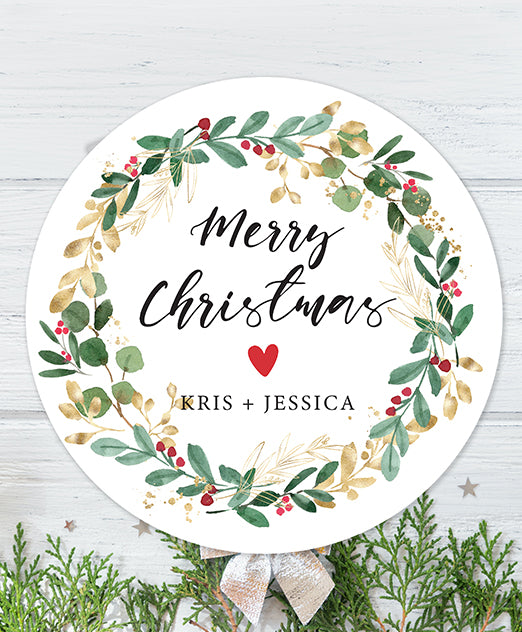 Watercolor Christmas Wreath Sticker Labels