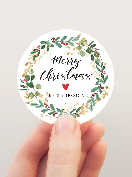 Watercolor Christmas Wreath Sticker Labels