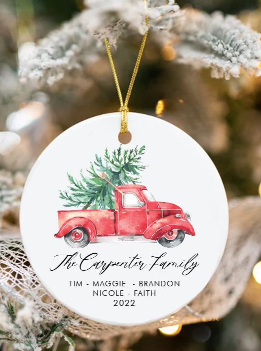 Family Christmas Ornament Red Truck with Tree