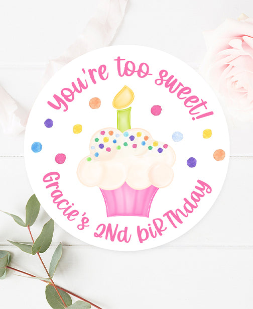Sprinkled Cupcake Birthday Party Stickers