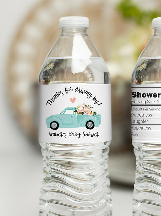 Teal Truck Drive By Baby Shower Water Bottle Labels