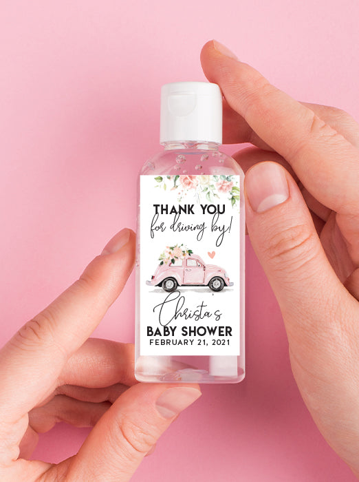 Vintage Pink Car Drive By Tall Hand Sanitizer Labels