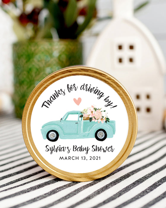Teal Truck Drive By Baby Shower Stickers