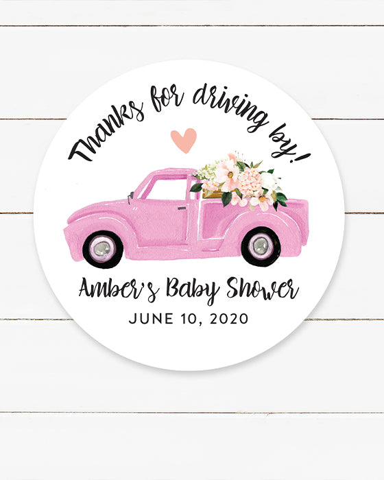 Pink Truck Drive By Baby Shower Stickers