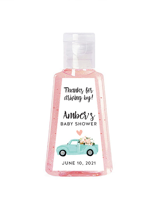 Teal Truck Drive By Triangle Hand Sanitizer Label