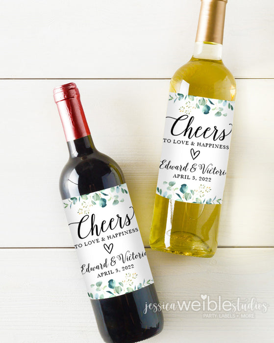 Eucalyptus Wedding Cheers Wine Labels