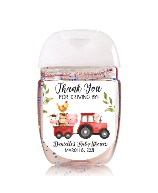 Farm Tractor Drive By Baby Shower Hand Sanitizer Label